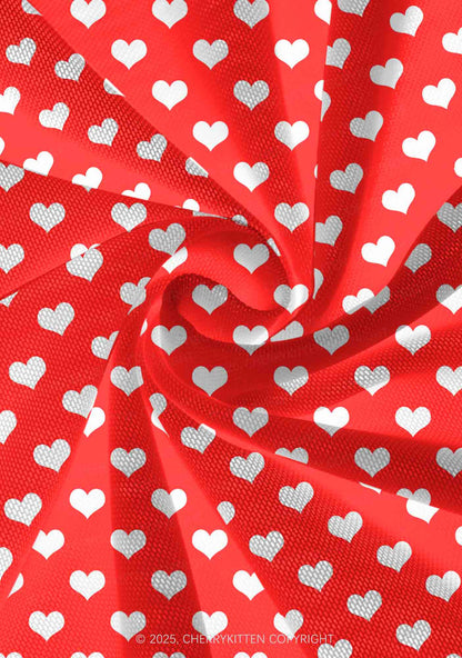 White Heart On Red Valentine's Day Y2K Print Mini Layered Skirt Cherrykitten