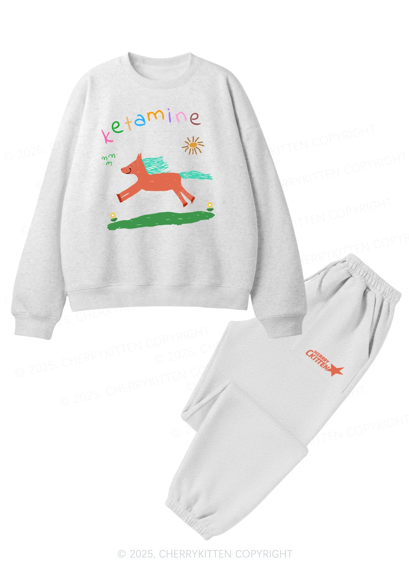 Orange Pony Y2K Fleece Sweatshirts Set Cherrykitten