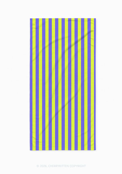 Purple Lime Stripes Y2K Beach Towel Cherrykitten