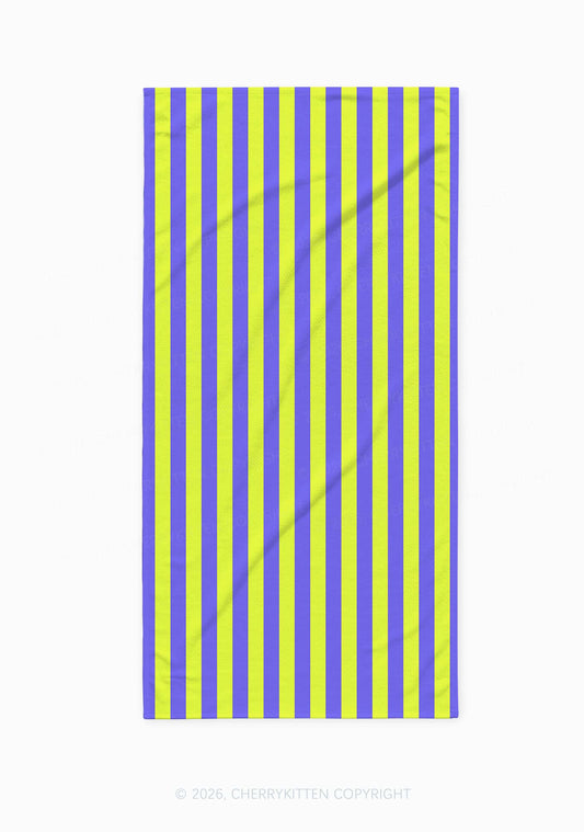 Purple Lime Stripes Y2K Beach Towel Cherrykitten