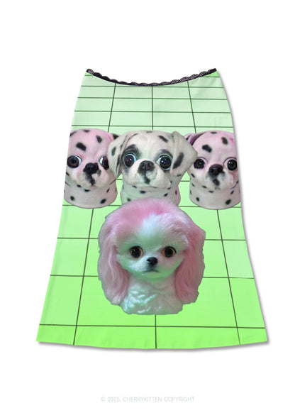 Pink Puppy Y2K Print Midi Skirt Cherrykitten