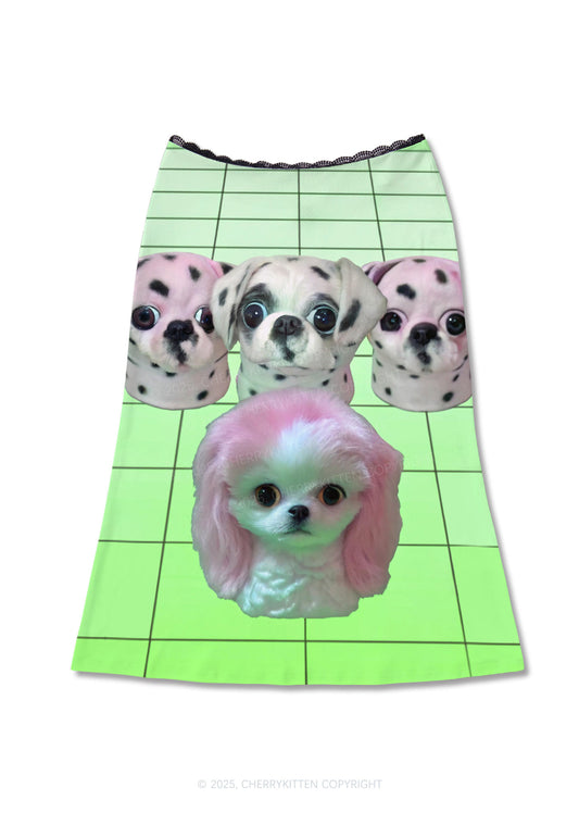 Pink Puppy Y2K Print Midi Skirt Cherrykitten