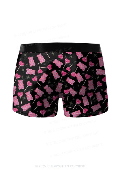 Lollipops Gummies Valentine's Day Y2K Print Couples Boxer Thong Set Cherrykitten