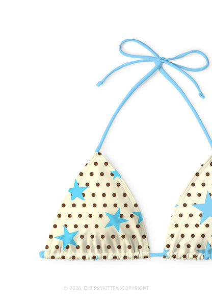 Brown Dots Blue Star Y2K Print Bikini Set Cherrykitten