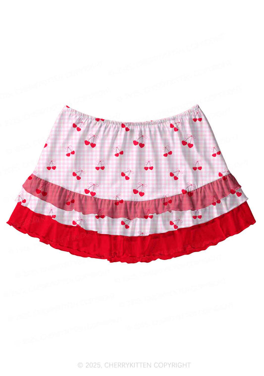 Cottagecore Cherry Valentine's Day Y2K Print Mini Layered Skirt Cherrykitten