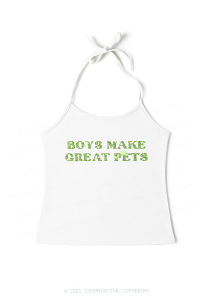 Rhinestone Boys Make Gr8 Pets Y2K Halter Neck Cami Cherrykitten