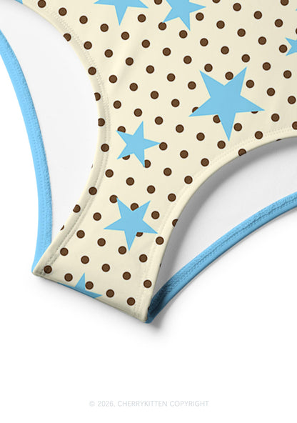 Brown Dots Blue Star Y2K Print Bikini Set Cherrykitten