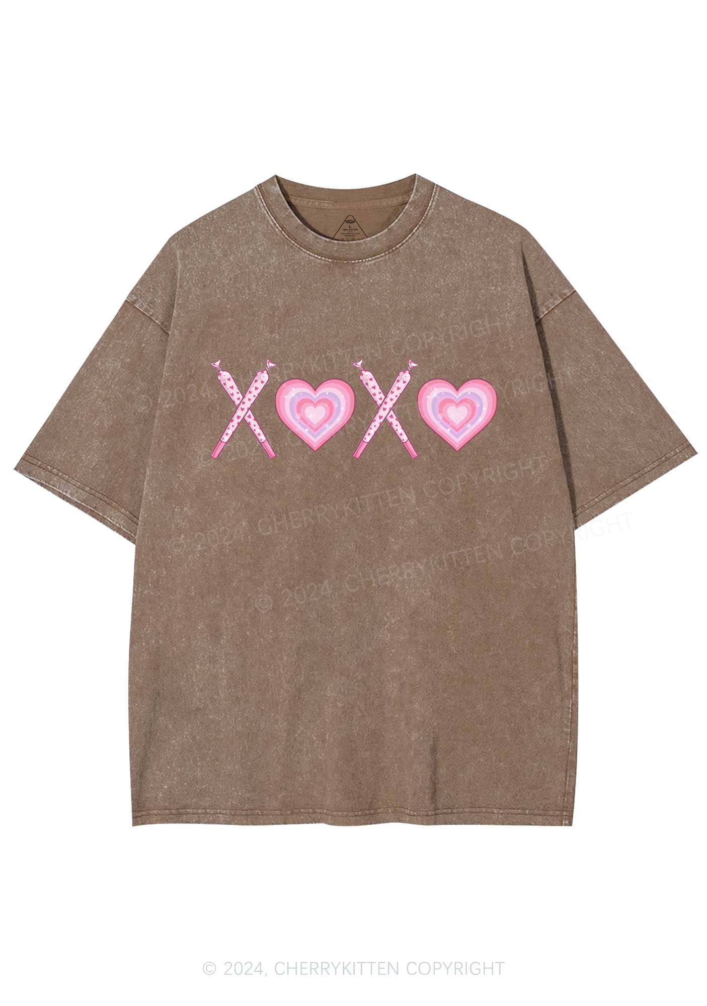 XOXO Heart Y2K Valentine's Day Washed Tee Cherrykitten