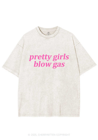 Pretty Girls Blow Gas Y2K Shirts Washed Tee Cherrykitten