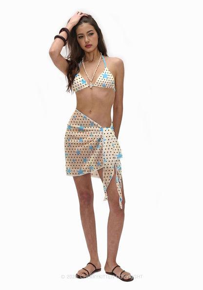 Brown Dots Blue Star Y2K Print Bikini Set Cherrykitten