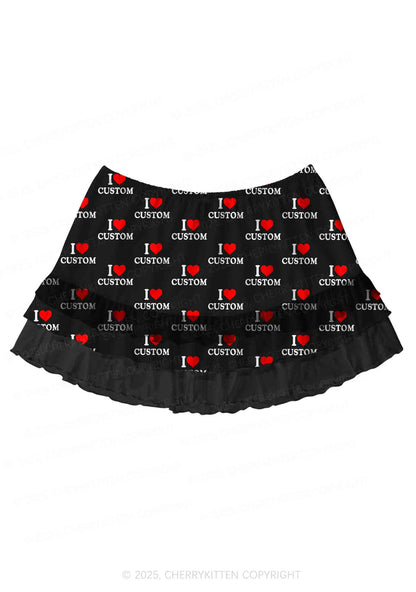 I Love Custom Valentine's Day Y2K Print Mini Layered Skirt Cherrykitten