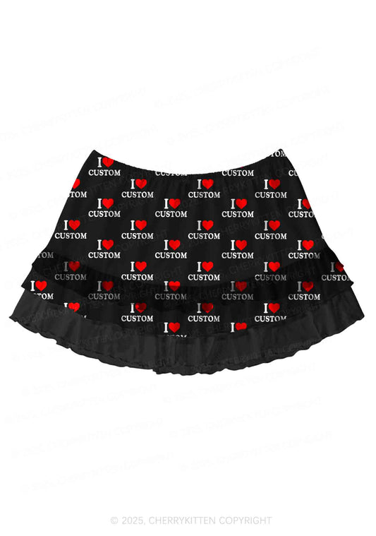 I Love Custom Valentine's Day Y2K Print Mini Layered Skirt Cherrykitten