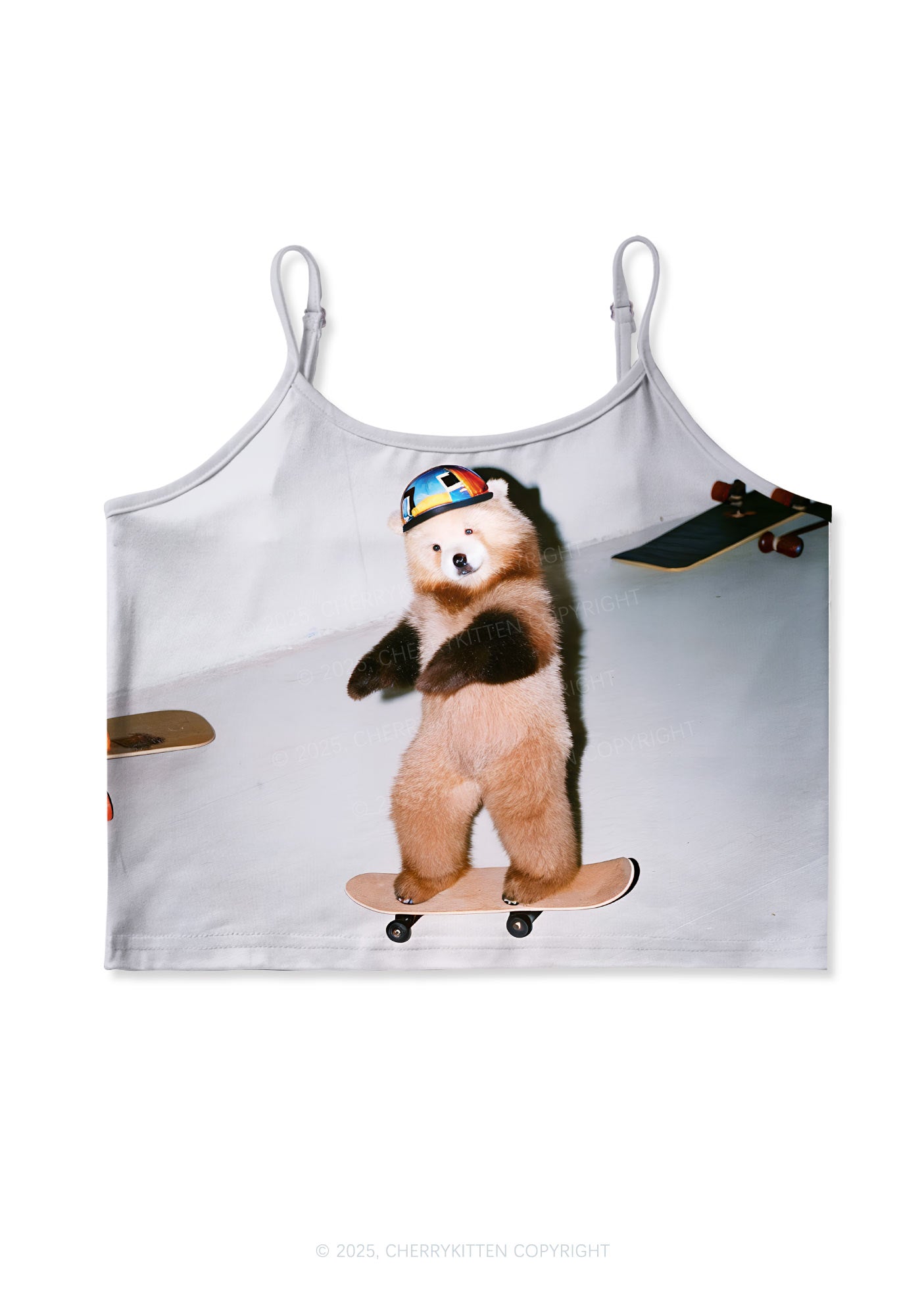 Skate Bear Y2K Print Cami Crop Top Cherrykitten