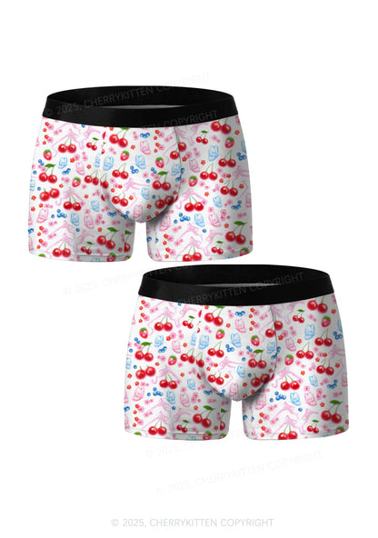 White Cherry Pie Valentine's Day Y2K Print Couples Boxer Briefs Set Cherrykitten