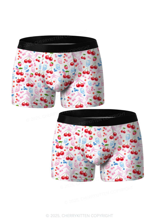 White Cherry Pie Valentine's Day Y2K Print Couples Boxer Briefs Set Cherrykitten