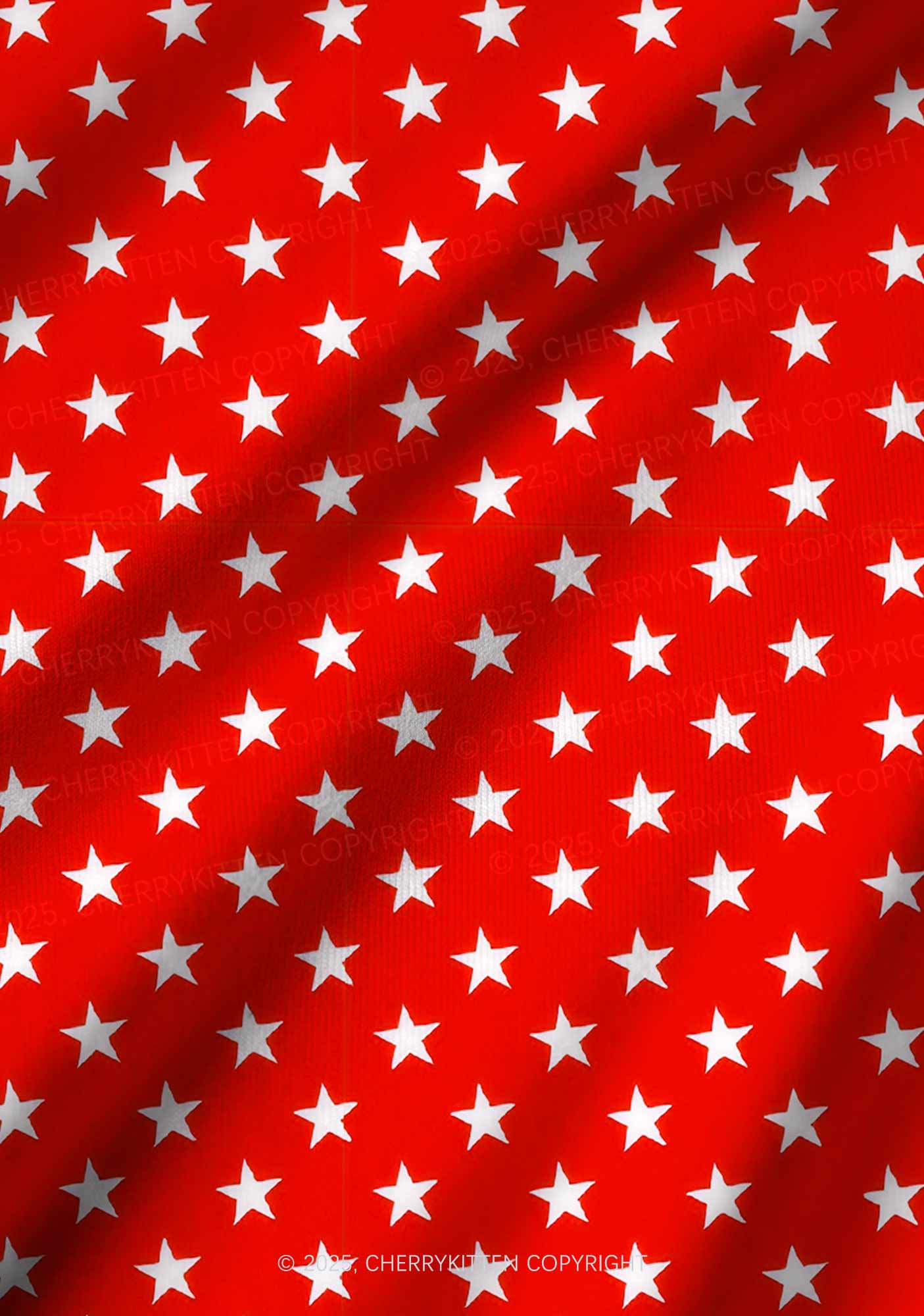 White Stars On Red Valentine's Day Y2K Print Long Sleeve Pajama Set Cherrykitten