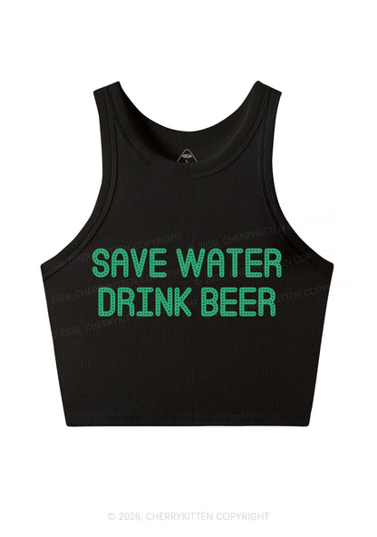 Save Water Drink Beer St Patricks Y2K Crop Tank Top Cherrykitten