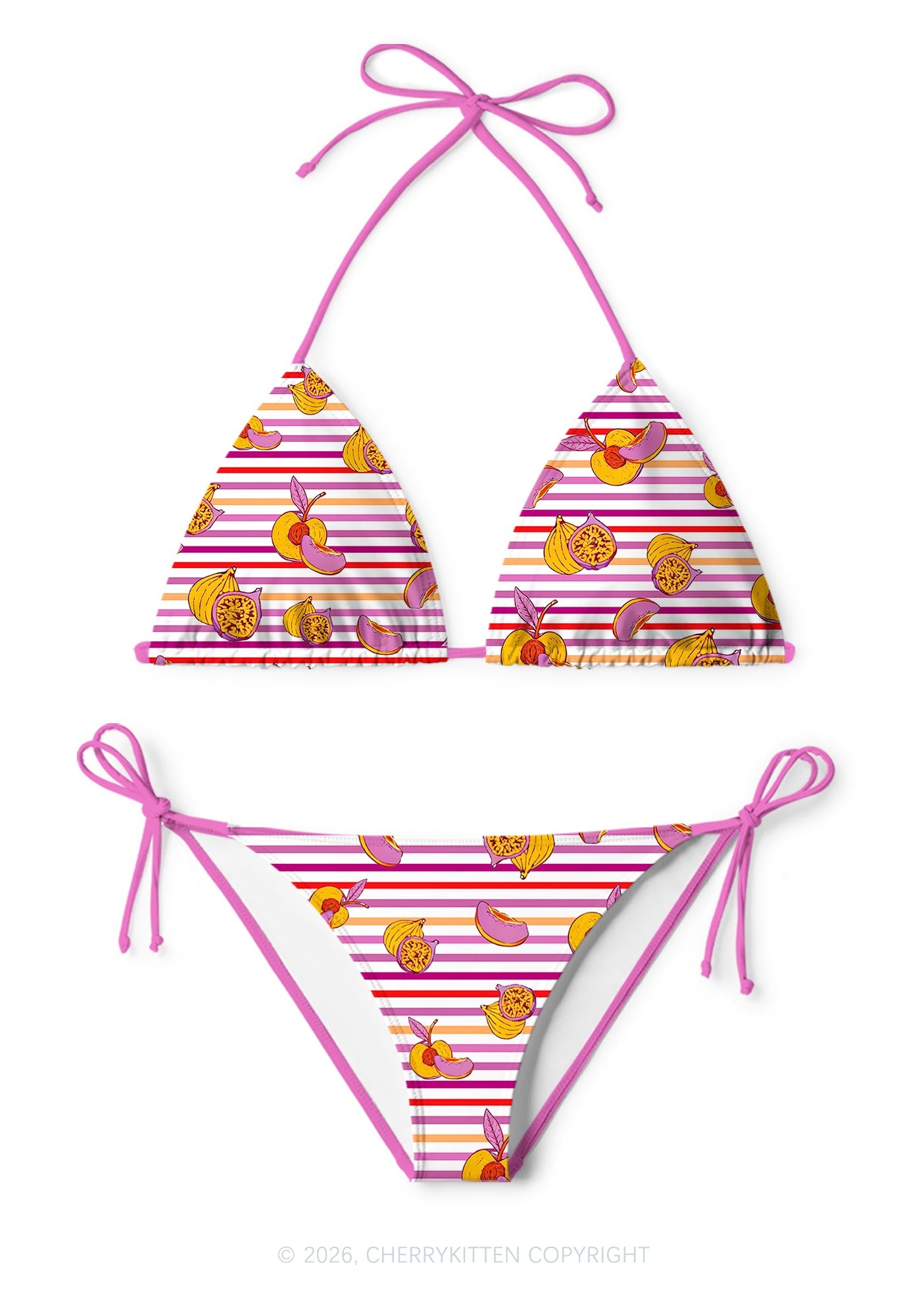 Peachy Lesbian Stripe Pride Y2K Print Bikini Set Cherrykitten