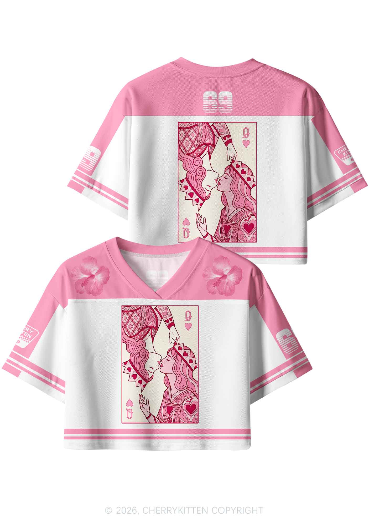 Two Pink Queens Kissing Pride Y2K Crop Sport Jersey Shirts Cherrykitten