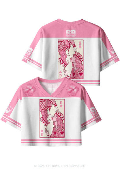 Two Pink Queens Kissing Pride Y2K Crop Sport Jersey Shirts Cherrykitten