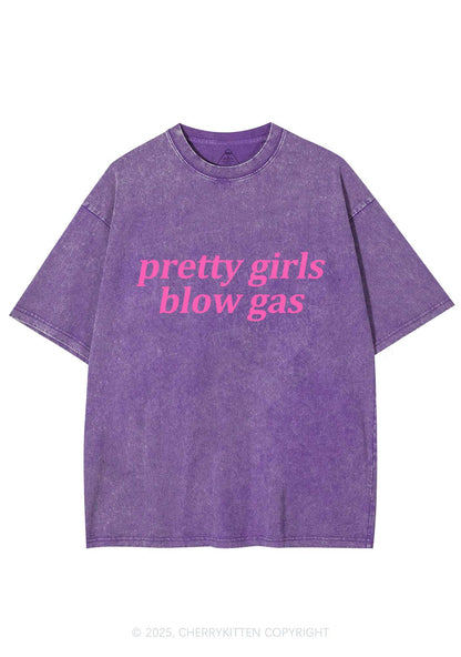 Pretty Girls Blow Gas Y2K Shirts Washed Tee Cherrykitten