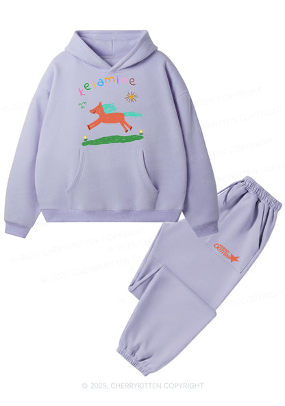Orange Pony Y2K Fleece Hoodie Set Cherrykitten