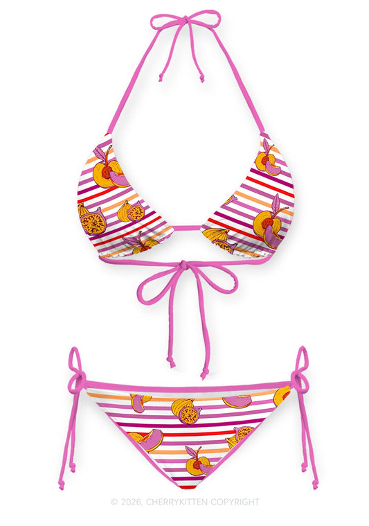 Peachy Lesbian Stripe Pride Y2K Print Bikini Set Cherrykitten