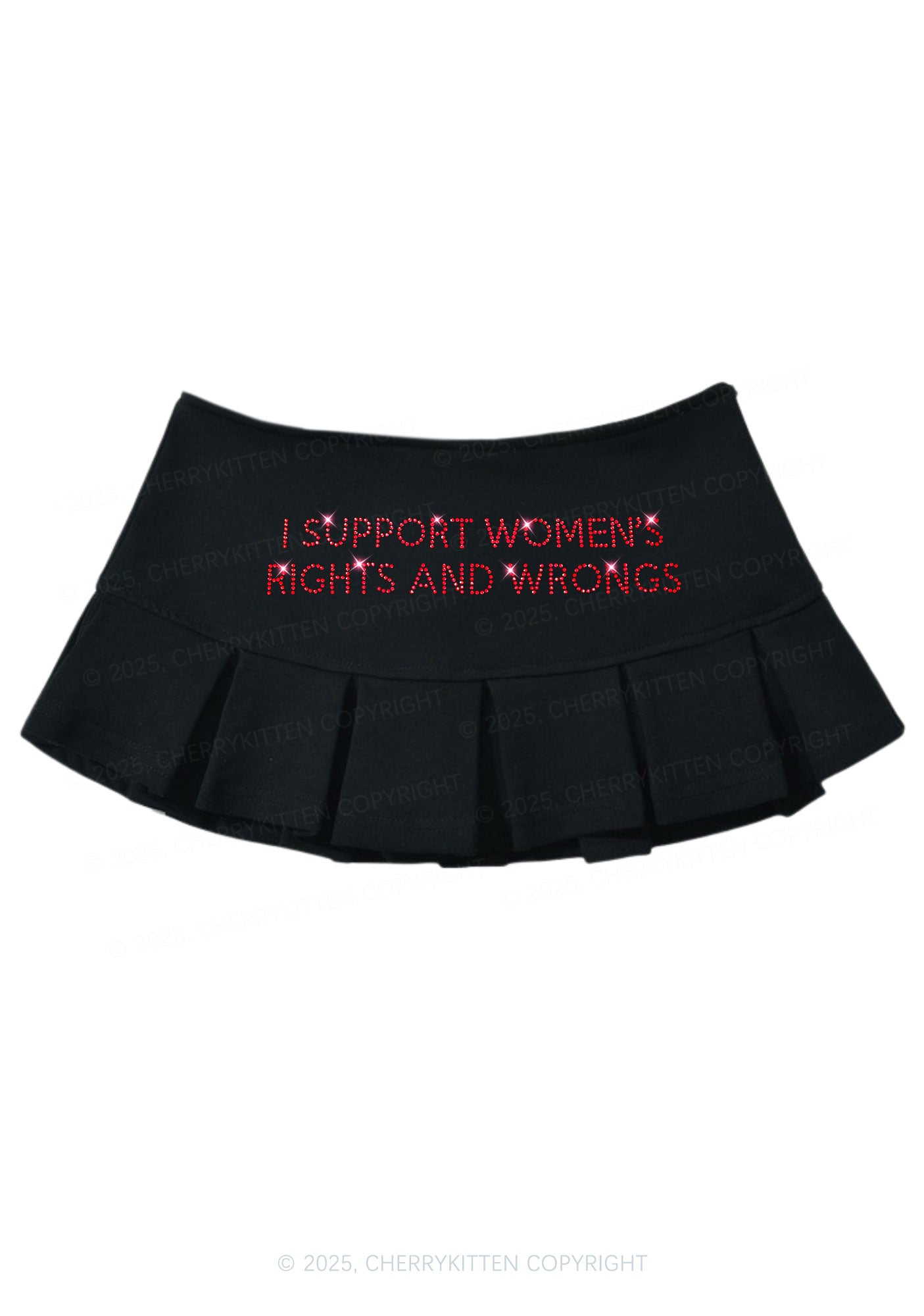 Rhinestone I Support Women Y2K Mini Pleated Skirts Cherrykitten
