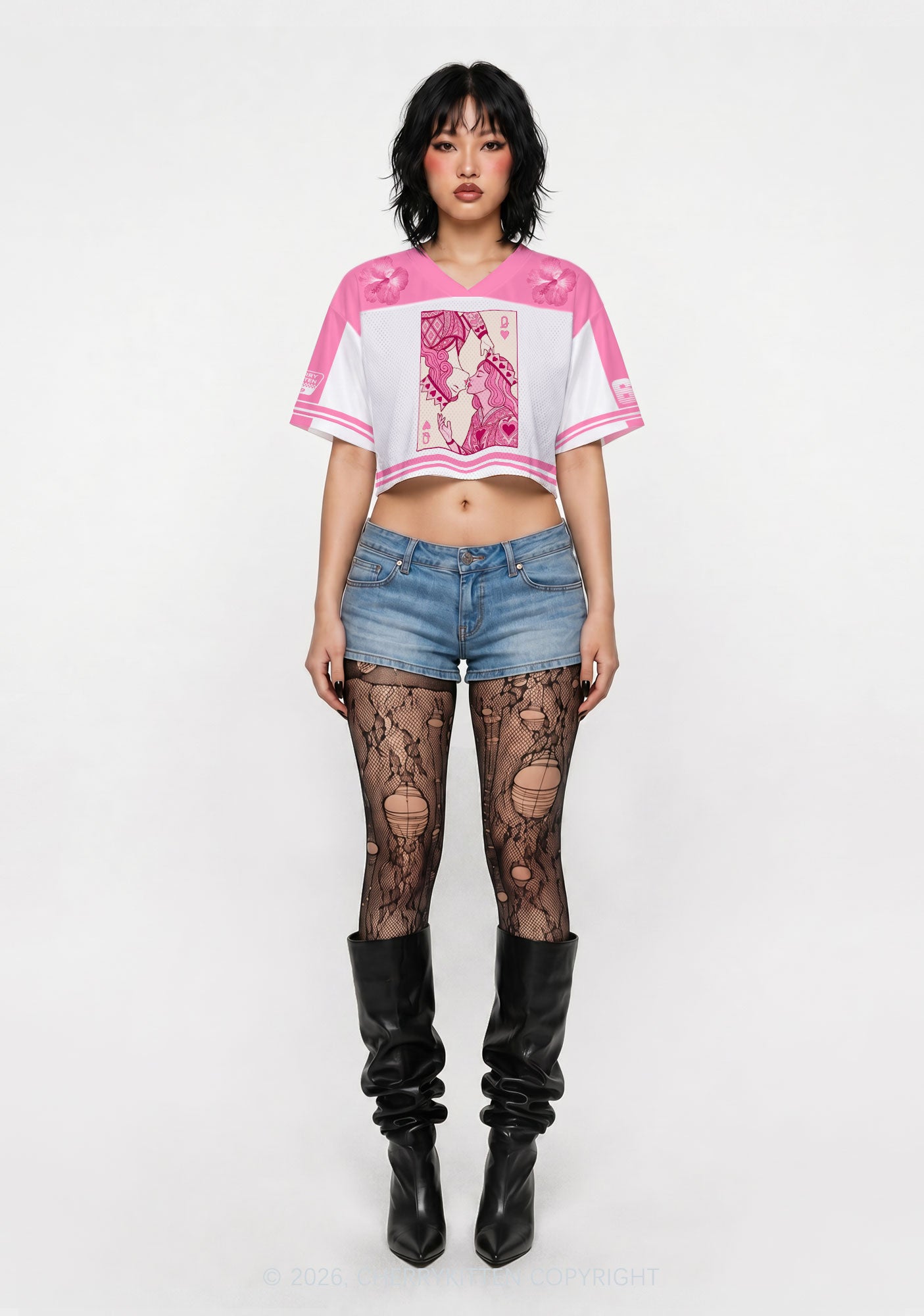 Two Pink Queens Kissing Pride Y2K Crop Sport Jersey Shirts Cherrykitten