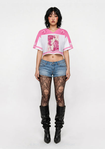 Two Pink Queens Kissing Pride Y2K Crop Sport Jersey Shirts Cherrykitten