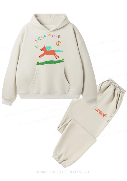 Orange Pony Y2K Fleece Hoodie Set Cherrykitten