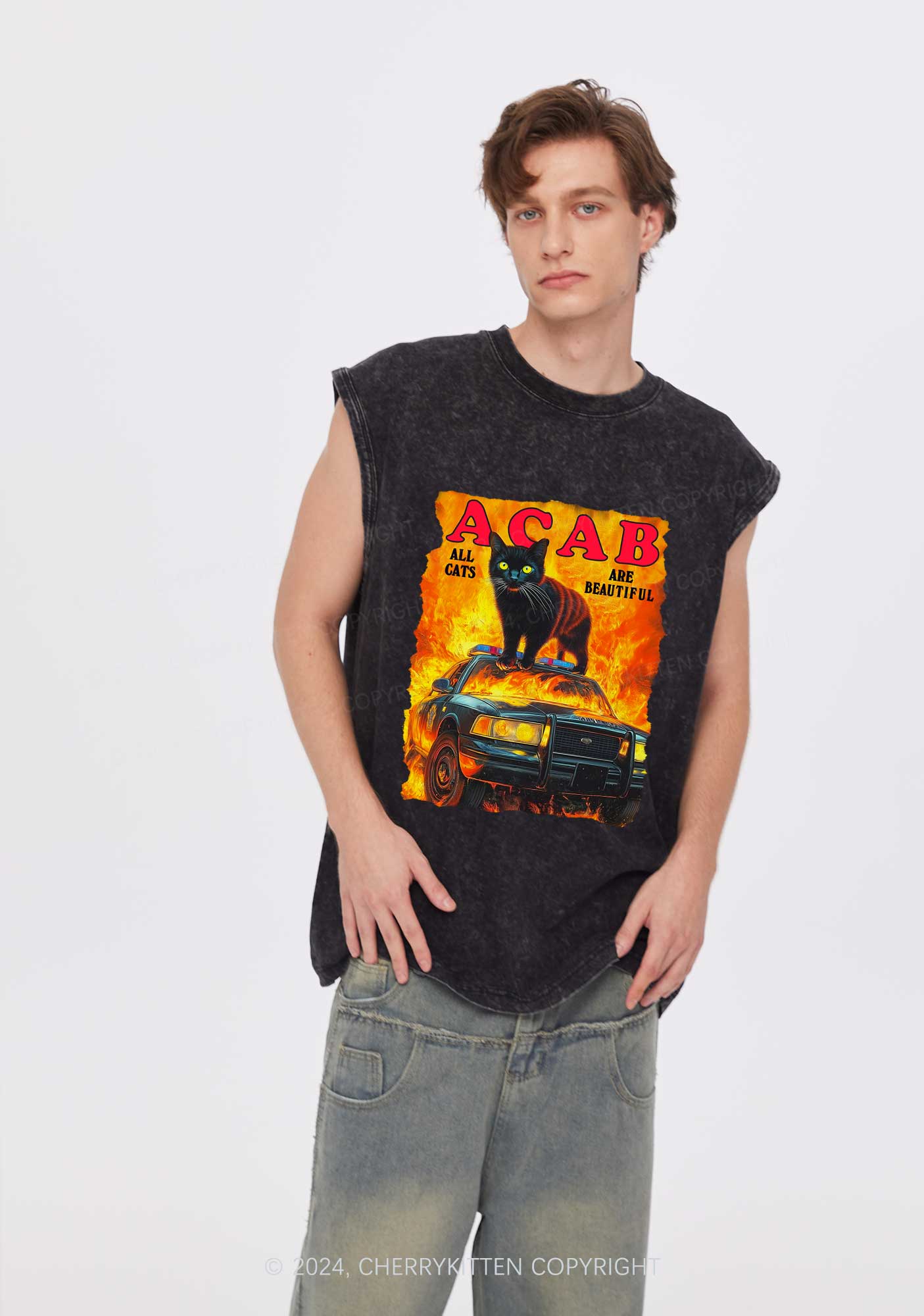 ACAB Beautiful Cats Y2K Washed Tank Cherrykitten