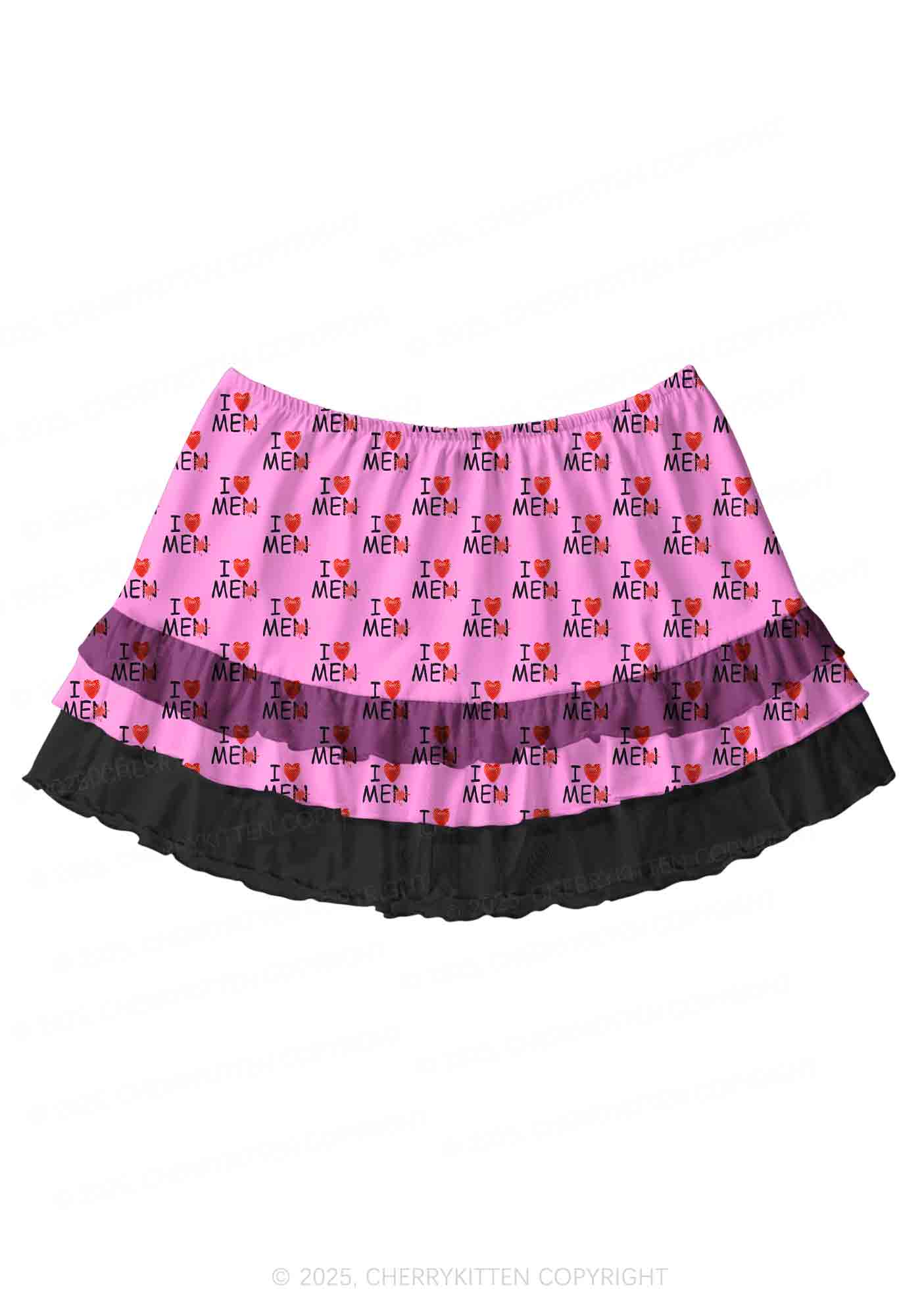 Love Me Not Men Pink Y2K Print Mini Layered Skirt Cherrykitten