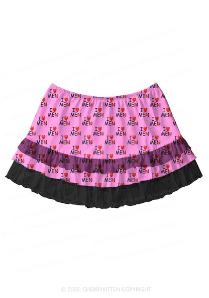 Love Me Not Men Pink Y2K Print Mini Layered Skirt Cherrykitten