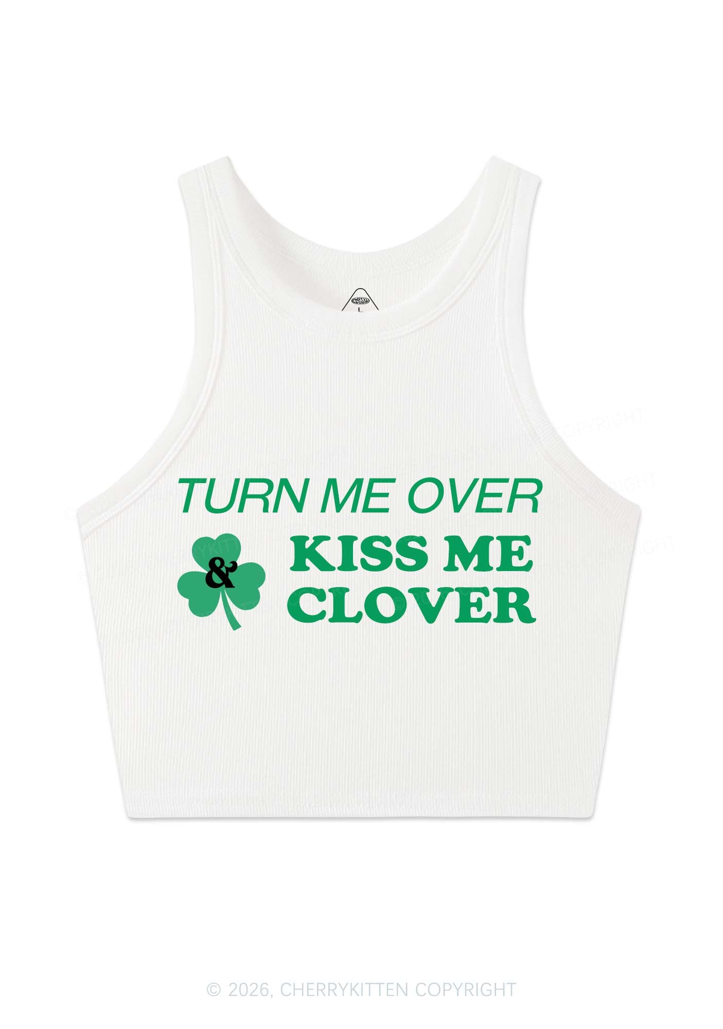 Turn Me Over Kiss Me Clover St Patricks Y2K Crop Tank Top Cherrykitten
