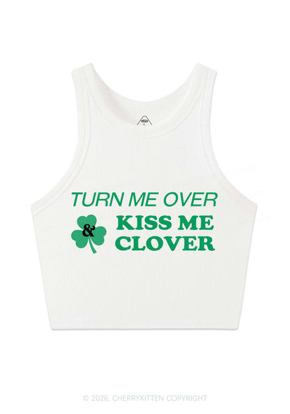 Turn Me Over Kiss Me Clover St Patricks Y2K Crop Tank Top Cherrykitten