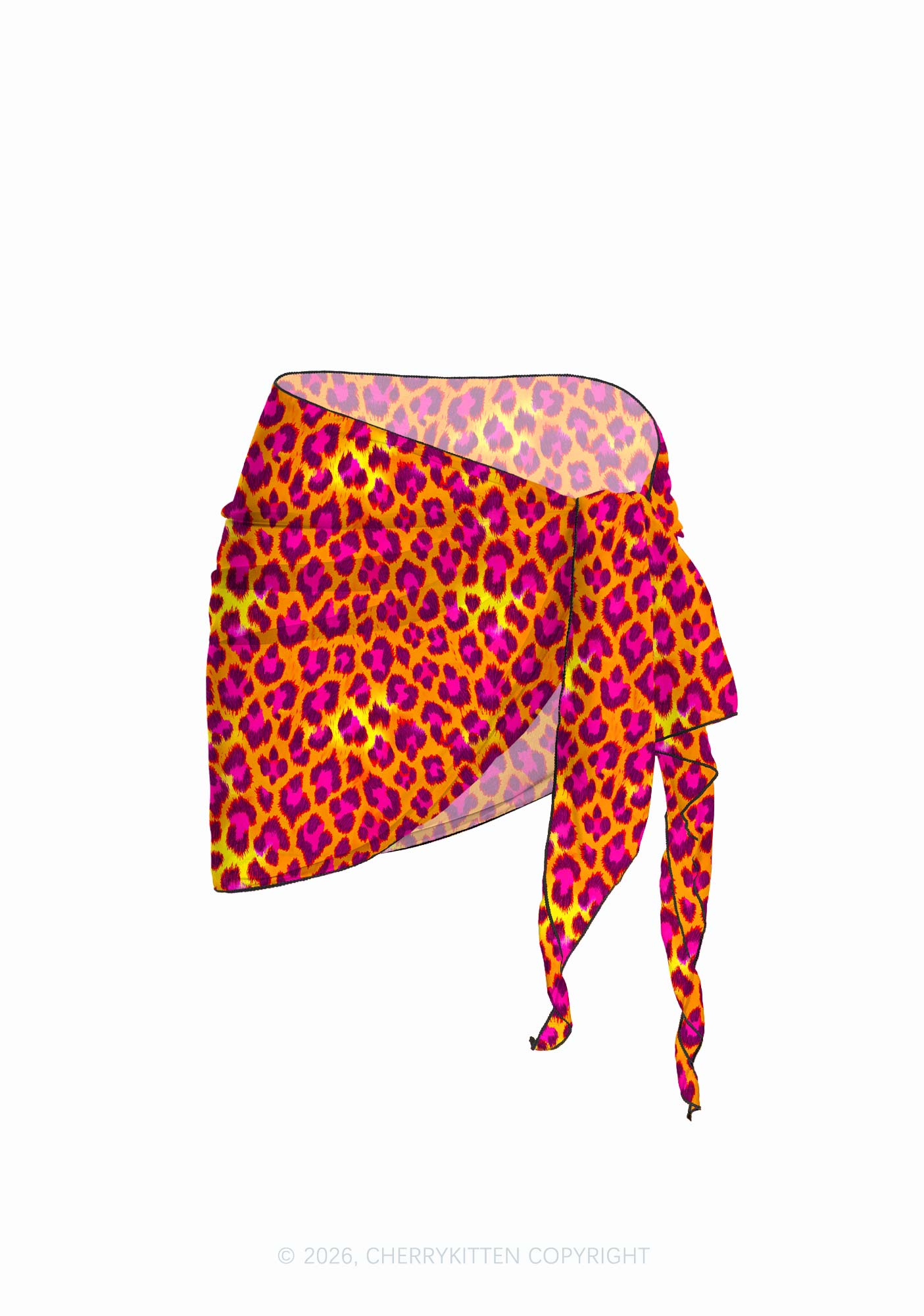 Orange Hot Pink Leopard Y2K Print Bikini Set Cherrykitten