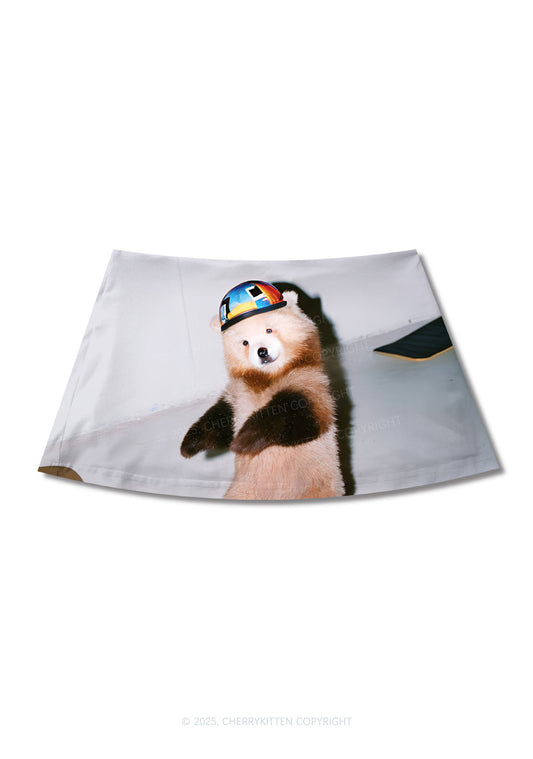 Skate Bear Y2K Print Mini Skirt Cherrykitten
