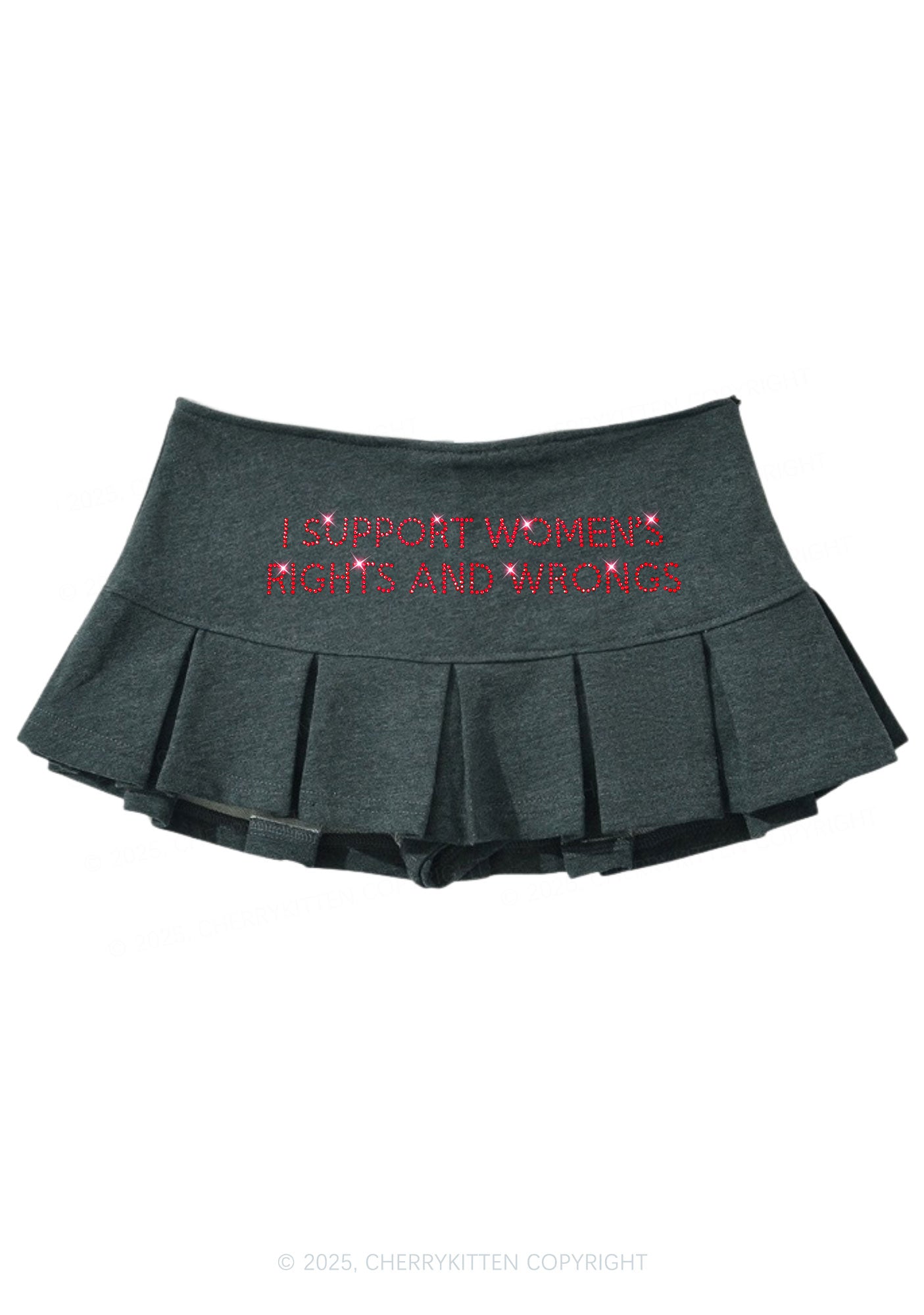 Rhinestone I Support Women Y2K Mini Pleated Skirts Cherrykitten