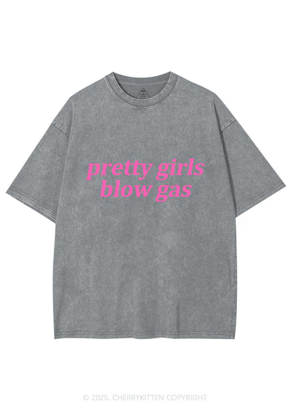 Pretty Girls Blow Gas Y2K Shirts Washed Tee Cherrykitten