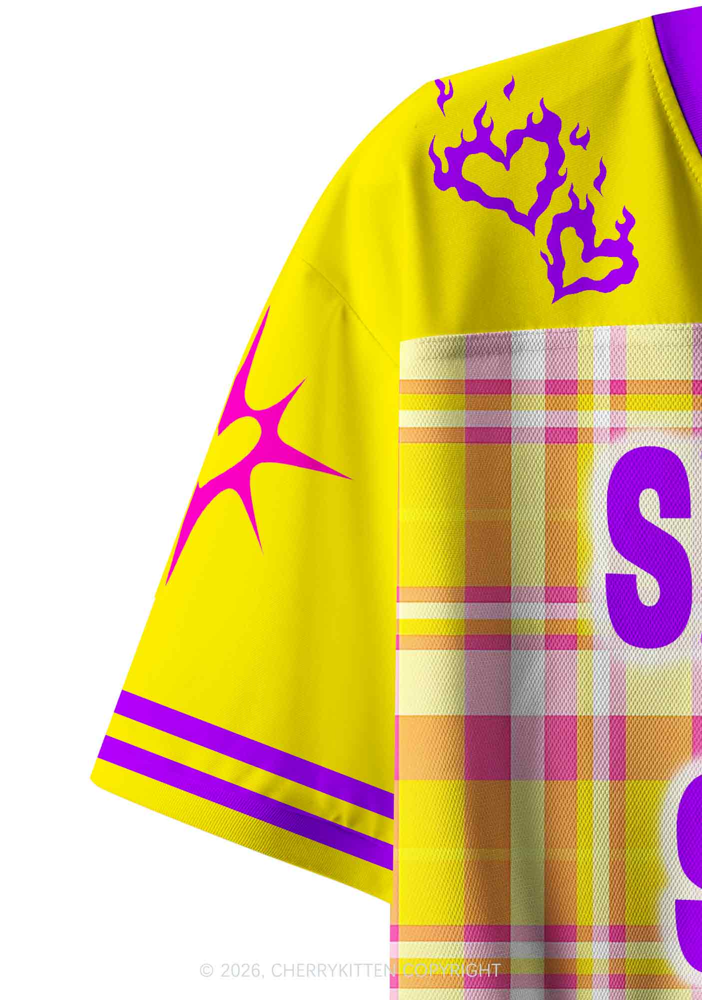 Smoke Blunt Yellow Plaid Y2K Crop Sport Jersey Shirts Cherrykitten