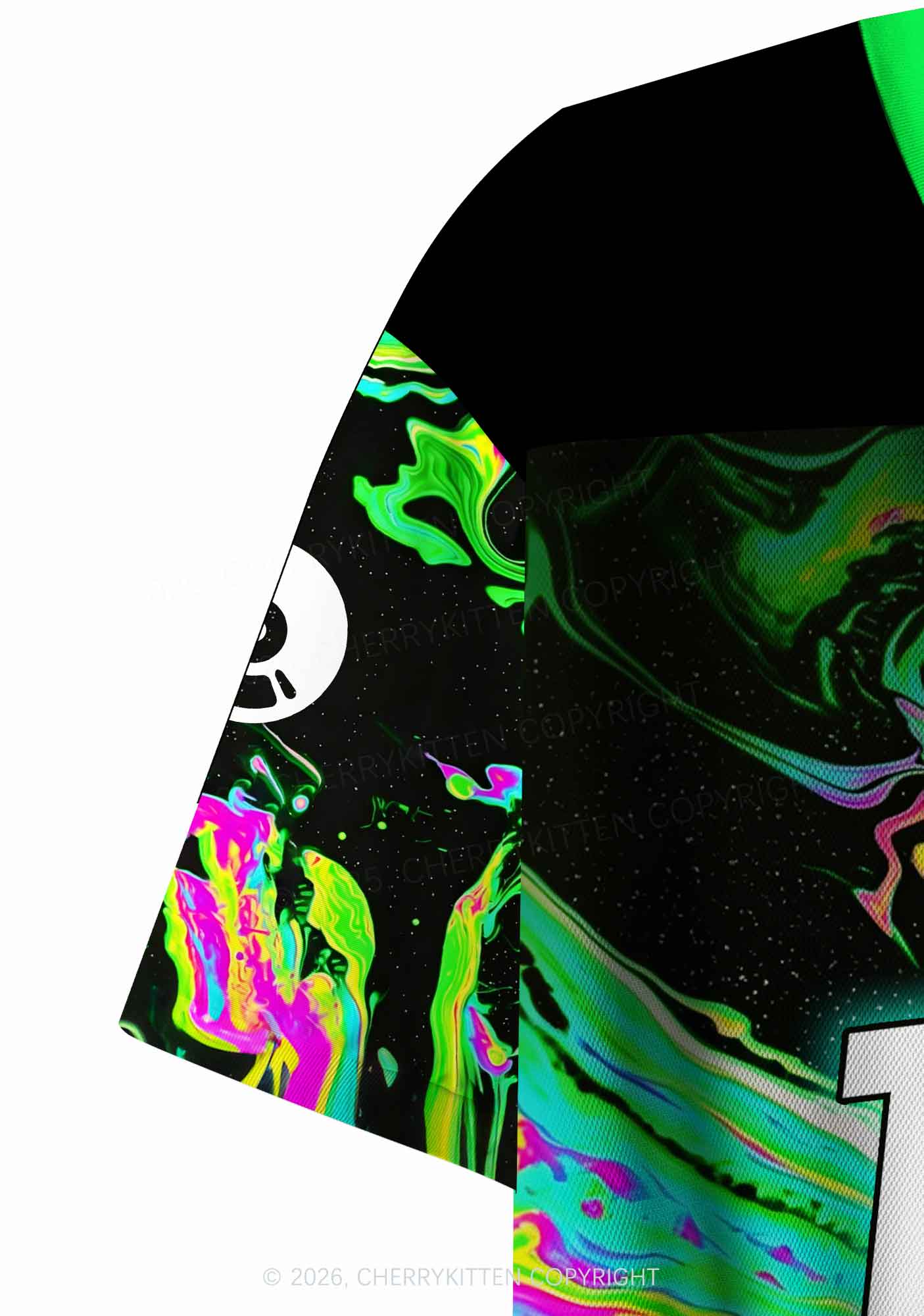 Green Liquid Swirl I Love Techno Slxts Y2K Crop Sport Jersey Shirts Cherrykitten