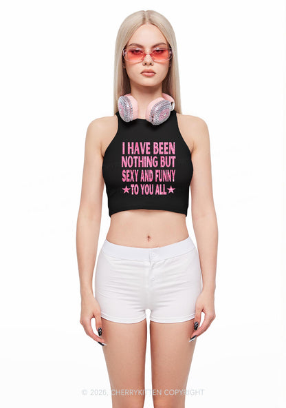 Glitter I Have Been Funny Y2K Crop Tank Top Cherrykitten