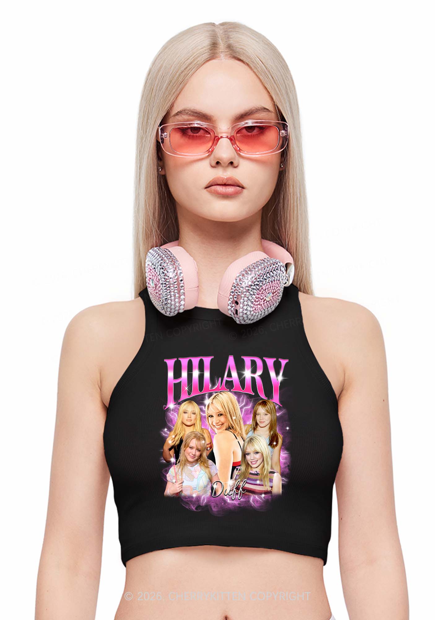 HD Pink Lightning Blonde Girl Y2K Crop Tank Top Cherrykitten
