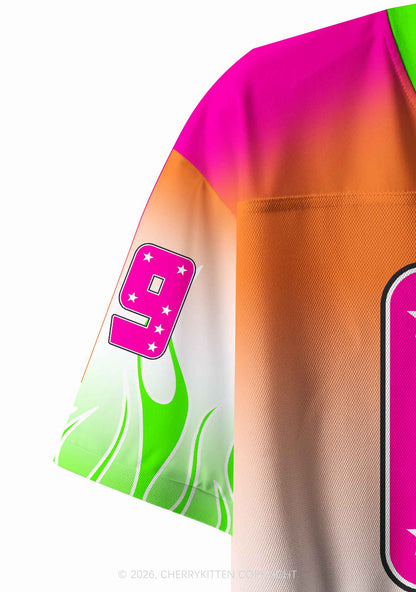 Pink Cxxt Green Flame Y2K Crop Sport Jersey Shirts Cherrykitten