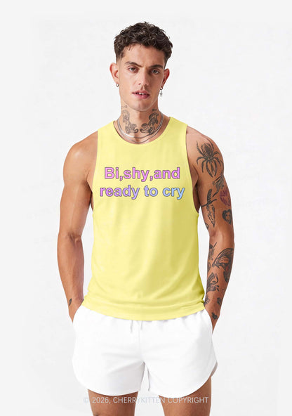 Bi Shy And Ready To Cry Pride Y2K Men Racerback Tank Top Cherrykitten