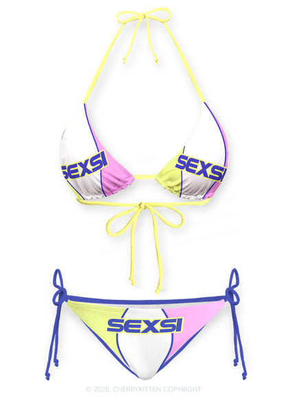 Purple Sexsi Slogan Y2K Print Bikini Set Cherrykitten