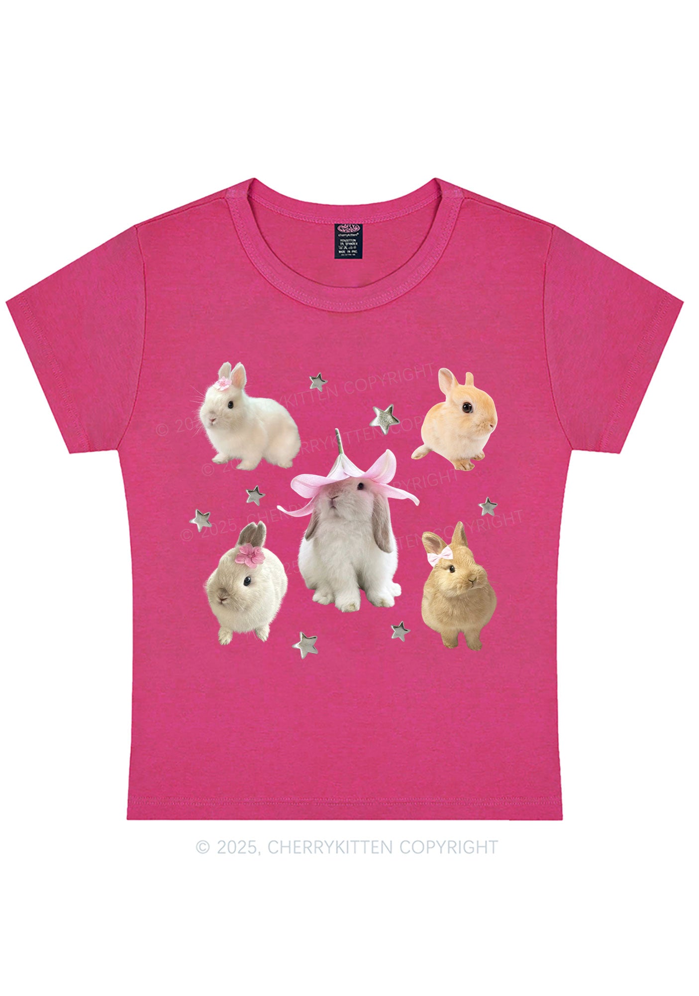 Lovely Rabbits Y2K Baby Tee Cherrykitten