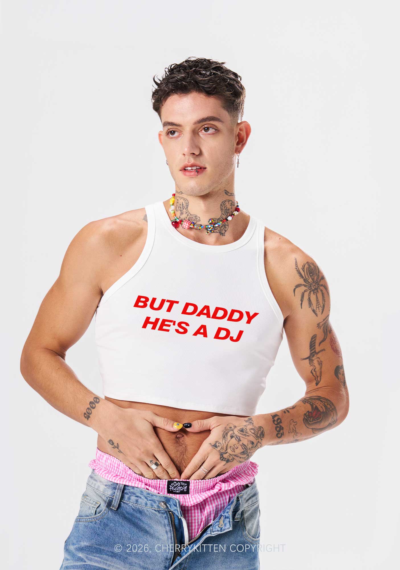 But Daddy He Is A DJ Y2K Crop Tank Top Cherrykitten