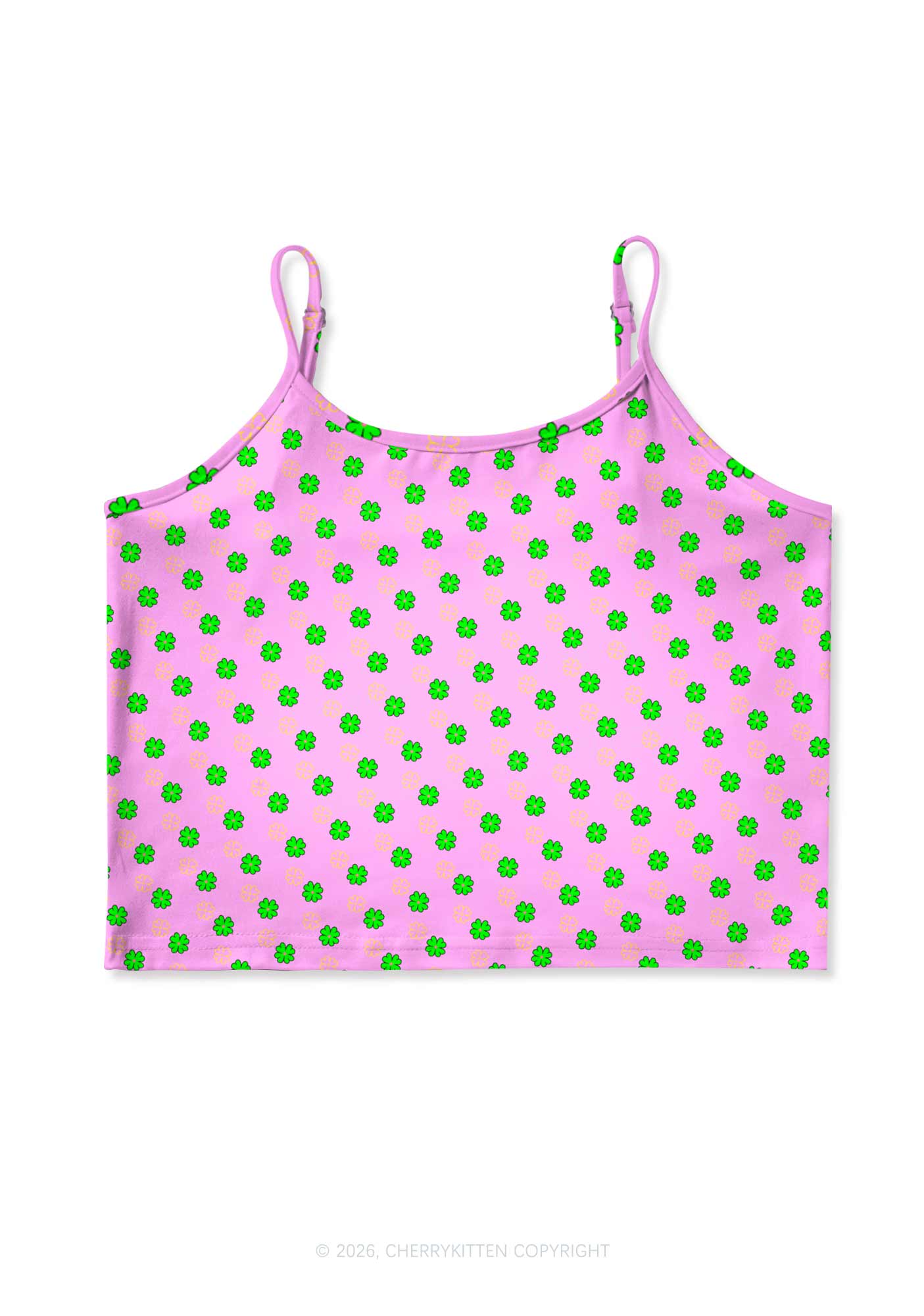 Clover On Pink St Patricks Y2K Print Cami Crop Top Cherrykitten